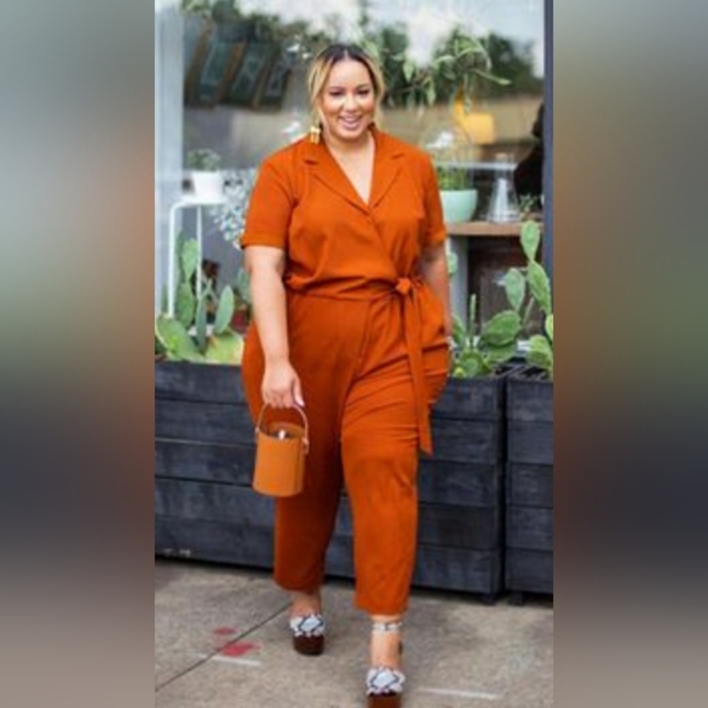 🚫SOLD🚫Ava & Viv Cognac Brown Jumpsuit with Semi Wide-Leg Design EUC SIZE 3XL - Picture 7 of 8
